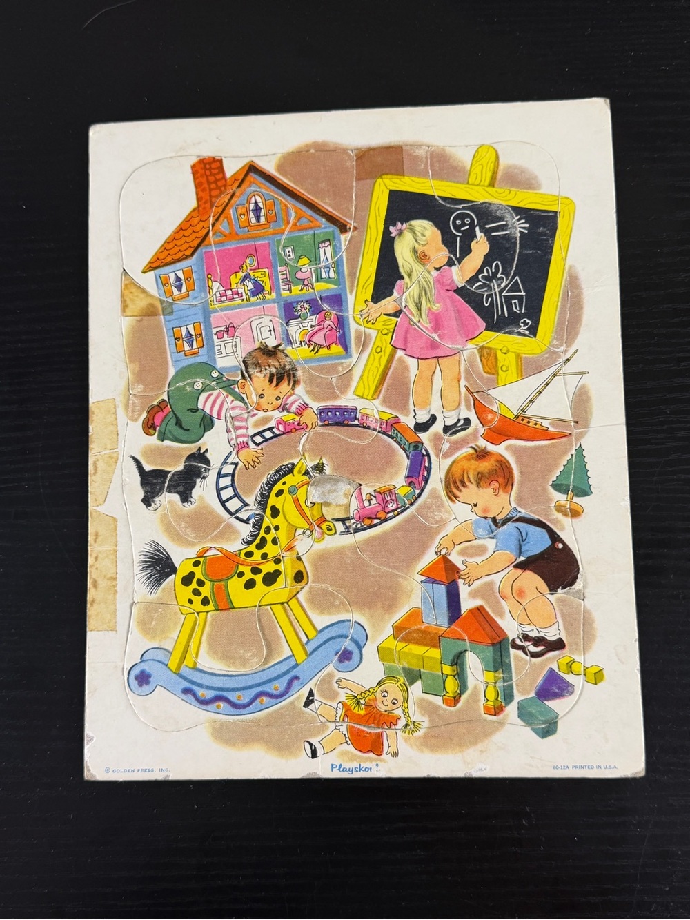 Vintage Playskool Golden Press Kids Playing 18 Piece Tray Puzzle 80-12A